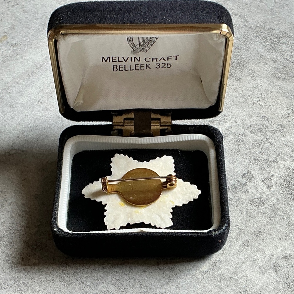 Belleek Bone China Ivory Toned Floral Star/Snowflake Pin - Picture 5 of 6